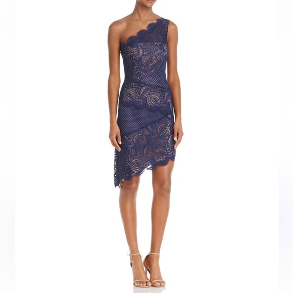BCBGMAXAZRIA One-shoulder Lace Dress in Blue Lyst asymmetric illusion women’s 2 - Picture 2 of 12